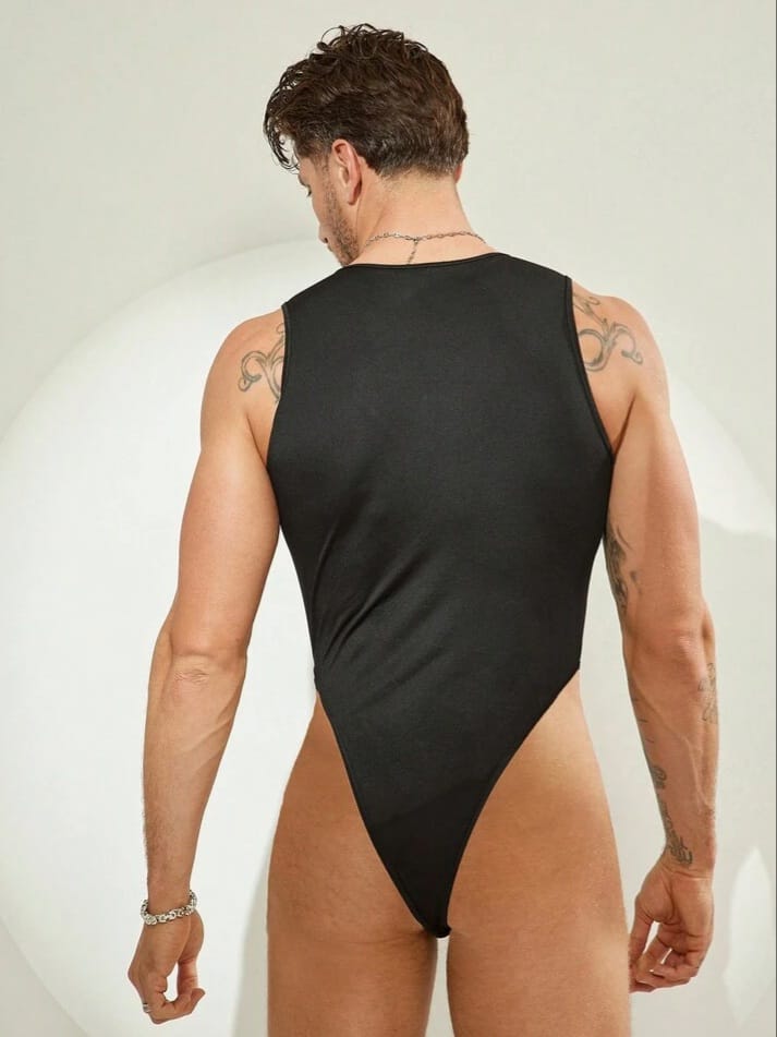 FRASHION-CITY Men's Sleeveless Printed Sexy Hollow-Out Bodysuit